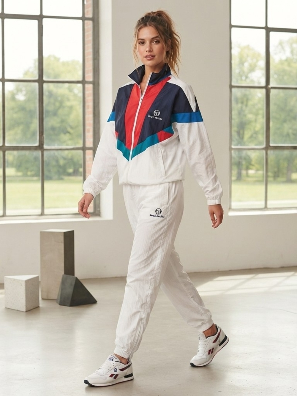 Vintage 90s Sergio Tacchini White Tracksuit w/ Red White Blue Green Size 34
